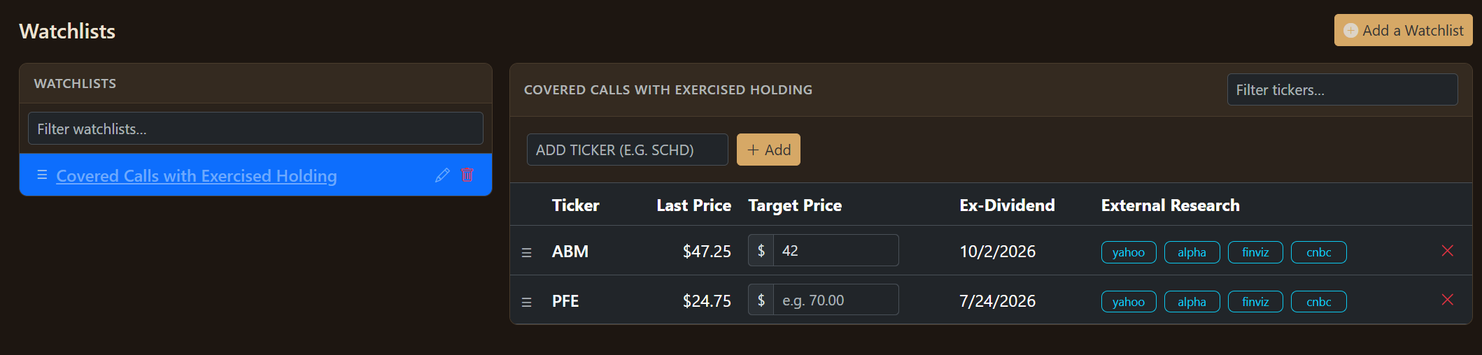 Customized Watchlists